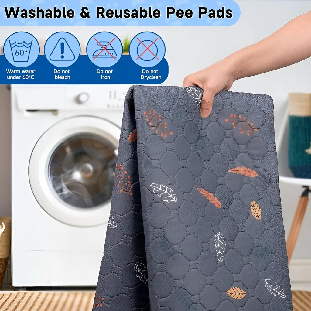 Reusable cloth dog training pad in dark gray leaves pattern, absorbent and non-slip, 100x155cm size