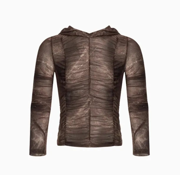 Boys lightweight ice silk shirt with printing pleating details in picture colour