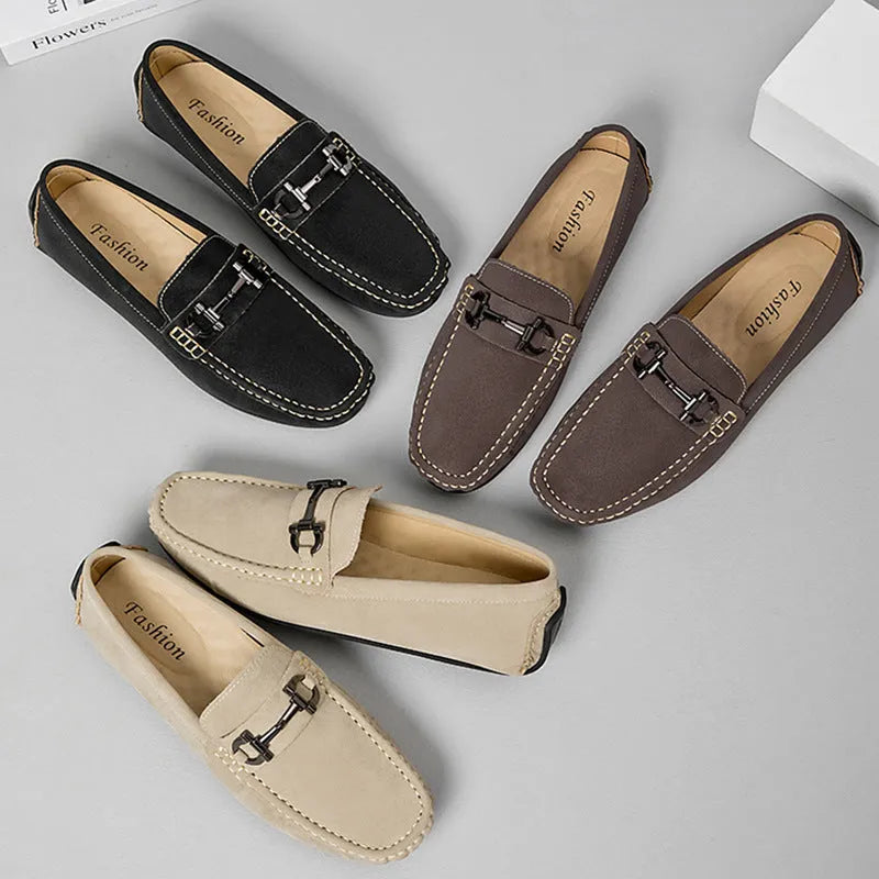 Men's beige lace-up casual shoes with a round toe and rubber sole, made from cowhide leather.
