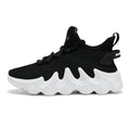 Men's black sock-like casual shoes with lace-up front on a flat heel, wear-resistant sole.