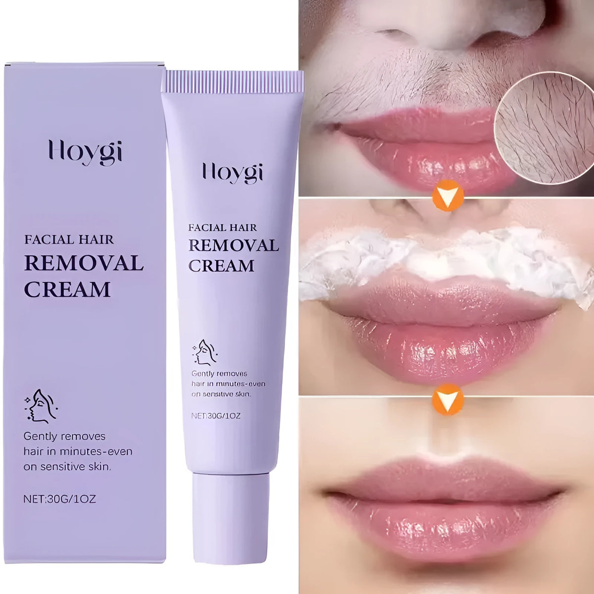 Women's facial hair removal cream 30g tube with shea butter and Centella asiatica extract