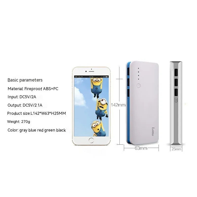 Gift large capacity universal mobile power bank with USB and LED flashlight in blue plastic casing