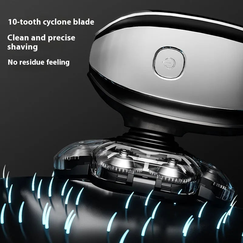Black 6-in-1 rechargeable hair clipper and shaver kit with attachments including lifting combs, laid out on a surface.