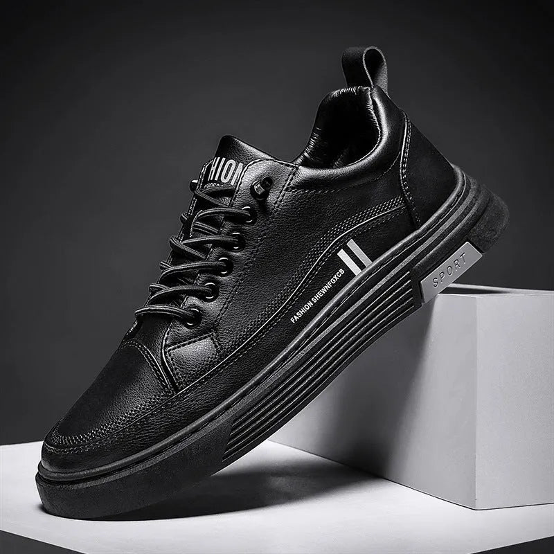 Men's casual skateboard shoes with microfiber upper and elastic band closure in white or black