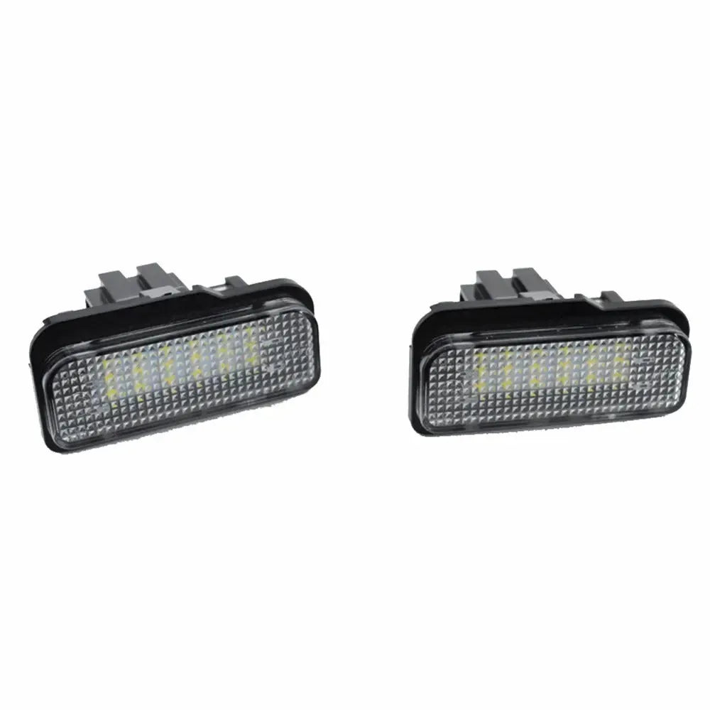 Mercedes Benz LED licence plate light unit showing white PC housing and 18 LED beads.