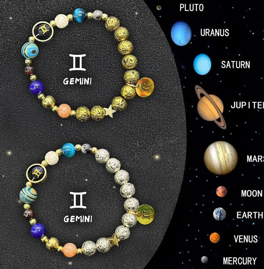 Two natural stone beaded bracelets showing different colours for the Chinese zodiac sign set.