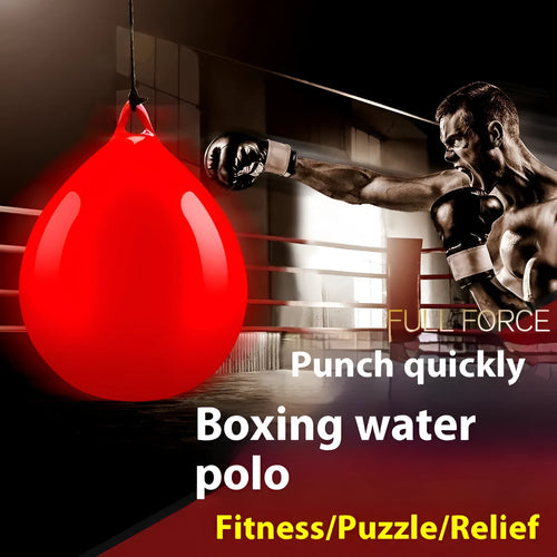 Red water-filled boxing reaction ball with hook rope for martial arts training
