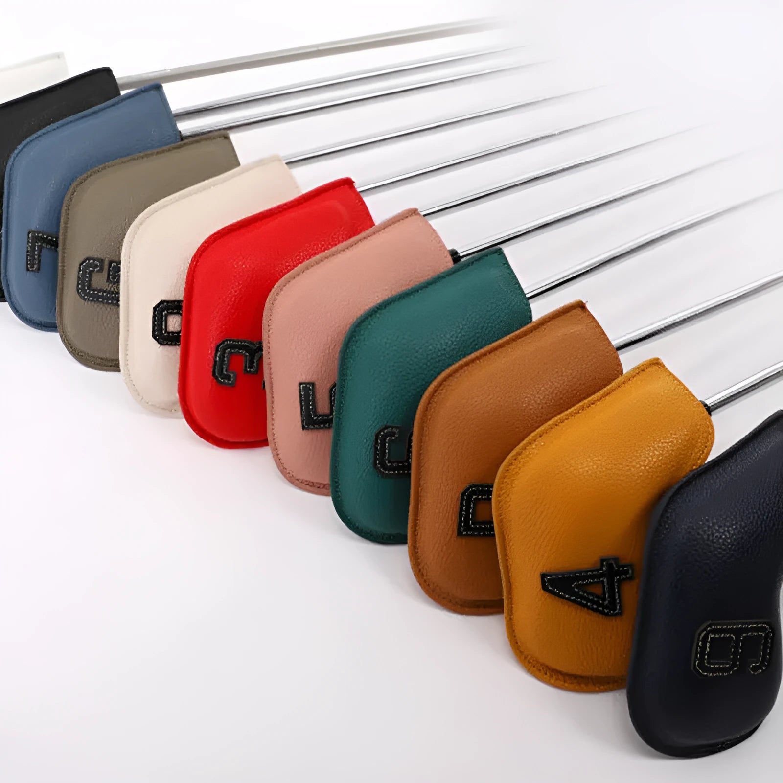 Set of 10 digitally printed golf club head covers in PU material