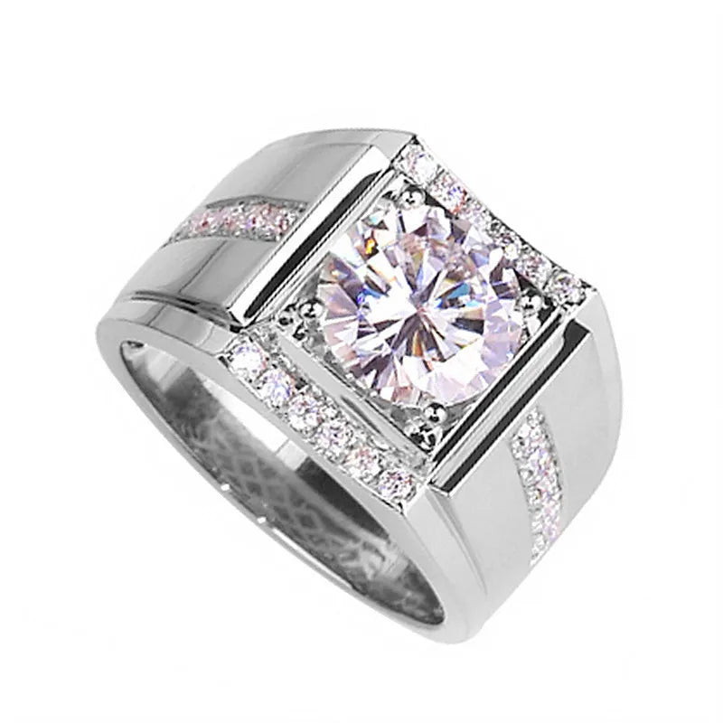 Men's adjustable open mouth imitation moissanite ring in electroplated copper with diamond geometry