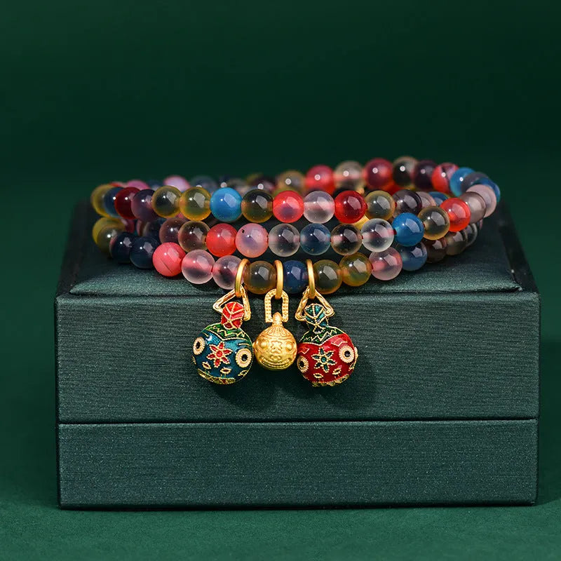 Dzogchen half pond agate bracelet with gray glaze and swallowing gold beast decoration