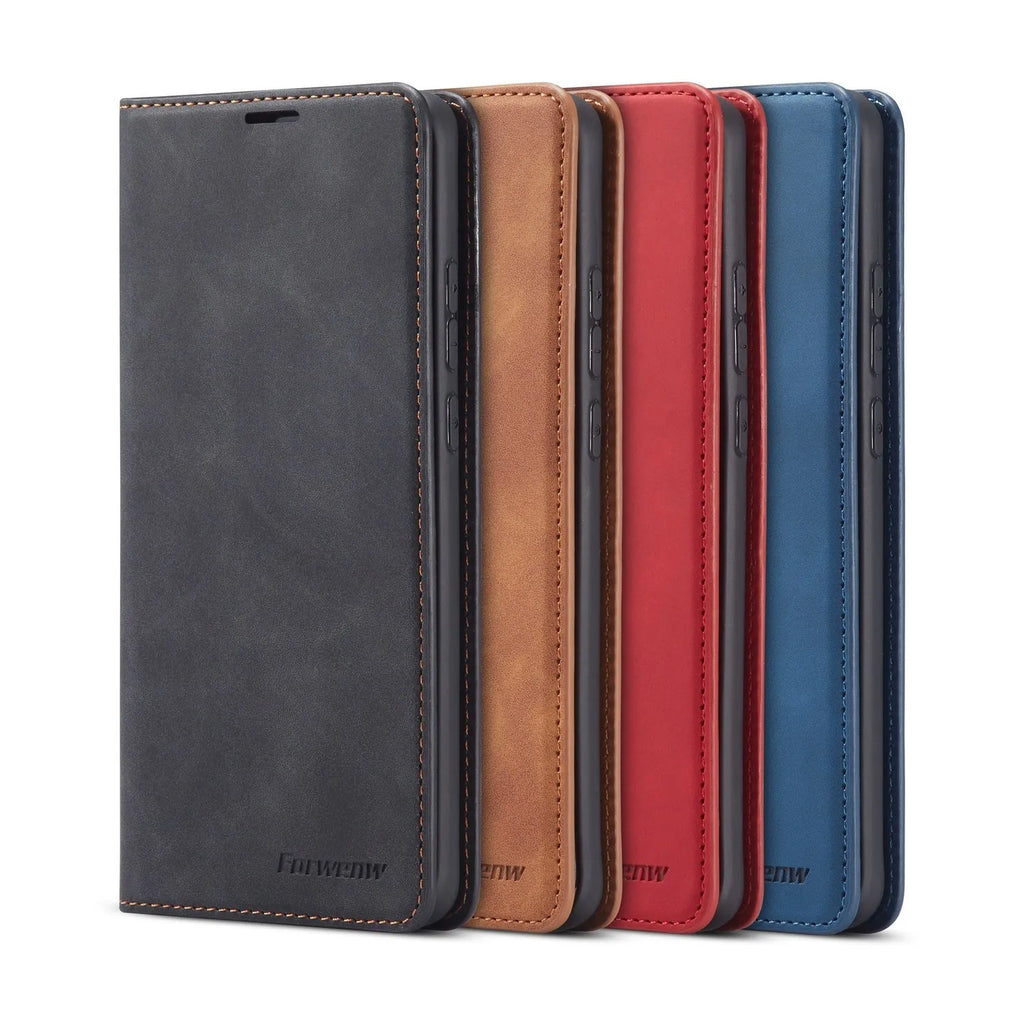 Flip leather phone case for Huawei P40 Pro with card slot, black colour, handmade PU and TPU construction