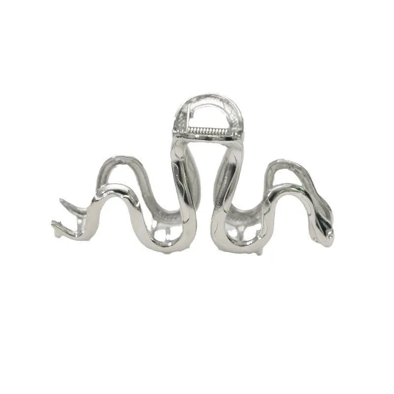 Silver Slytherin serpentine snake design metal hair barrette measuring 10.5cm.
