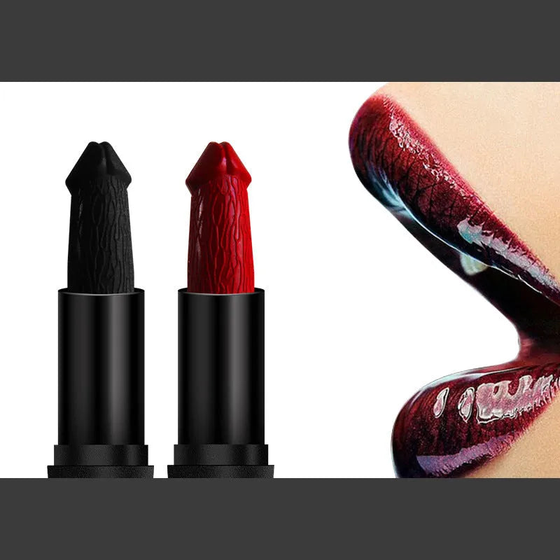 Beauty Creative mushroom head matte lipstick in black tube, shade Rose Red colour swatch