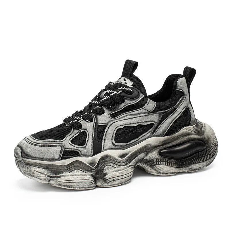 Men's mesh casual height increasing sneakers with colour brush detail in black, gray, and white