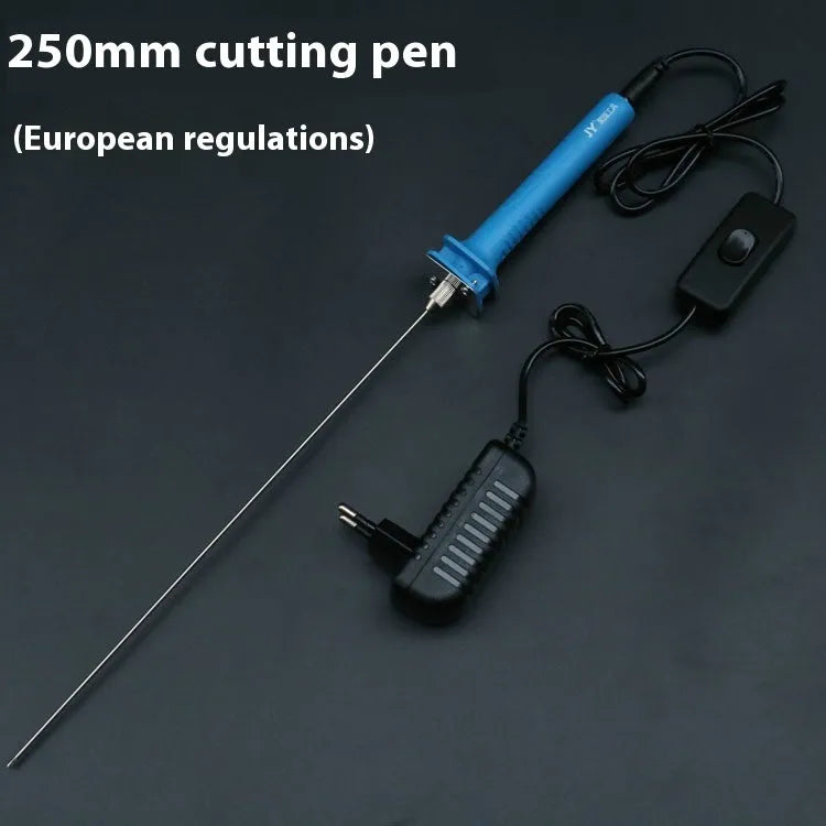 Blue electric heating cutter pen with plastic handle for cutting foam and pearl cotton.