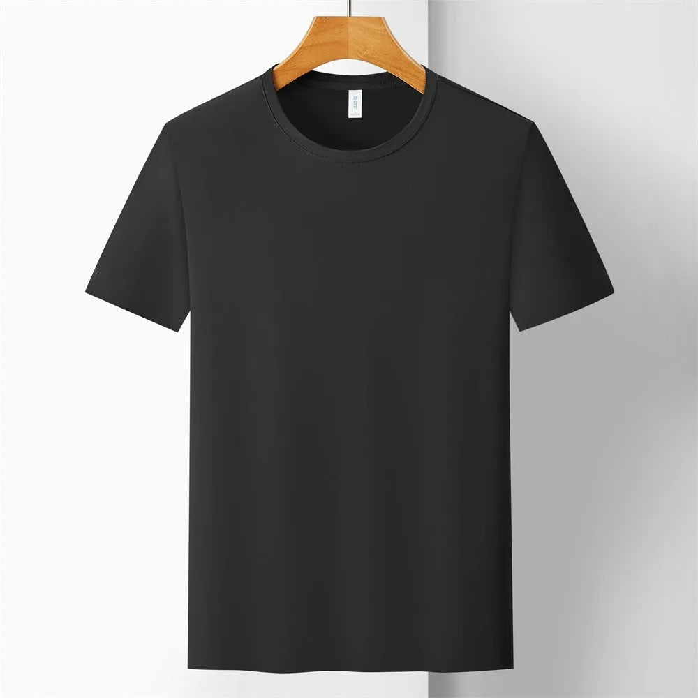 Ice Silk quick-dry antibacterial anti-UV slim-fit T-shirt in solid colours on a hanger.