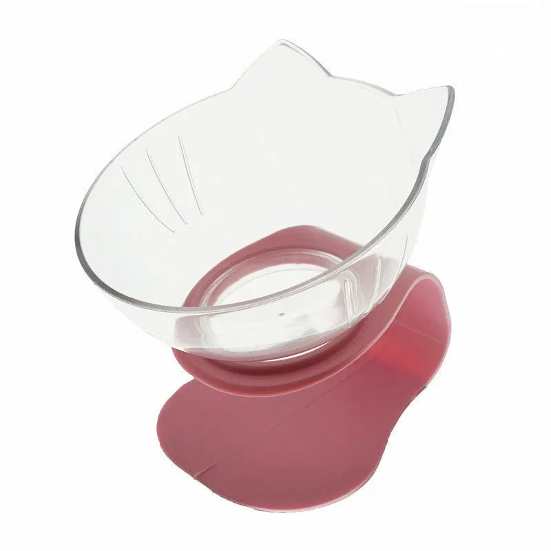 Non slip double cat bowl with raised stand transparent plastic pet feeder for dogs and cats