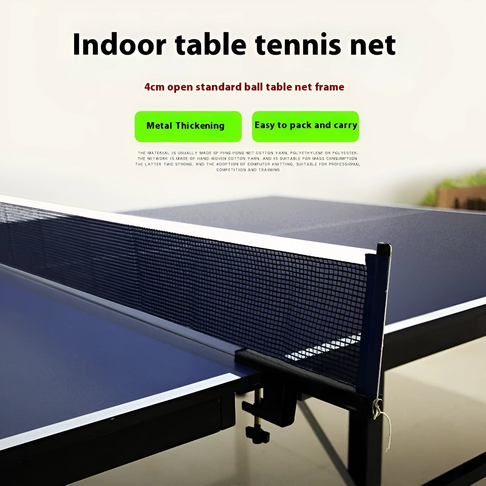 Universal thickened table tennis post set with large clip and open grid frame in indoor table colour