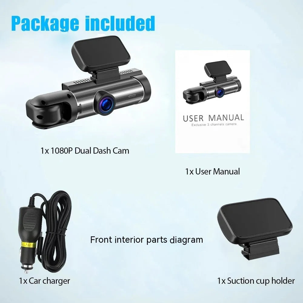 Dual-lens HD driving recorder with 3.5-inch screen mounted in vehicle