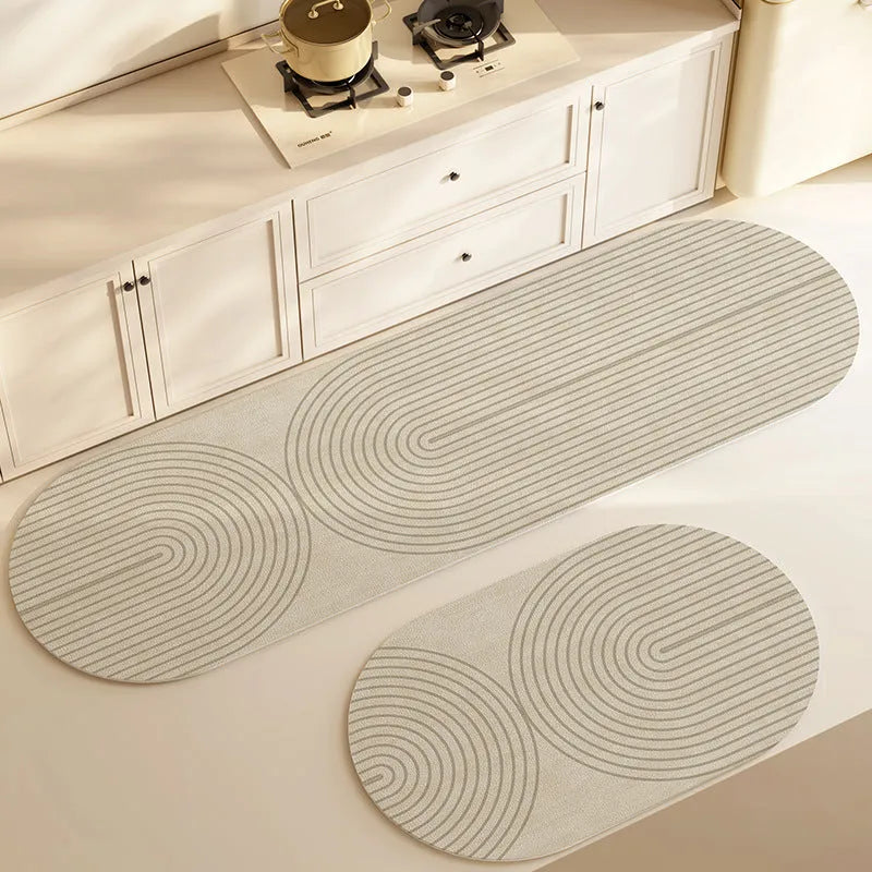 Oval diatom ooze kitchen floor mat with printed stripe pattern, available in multiple sizes and colours