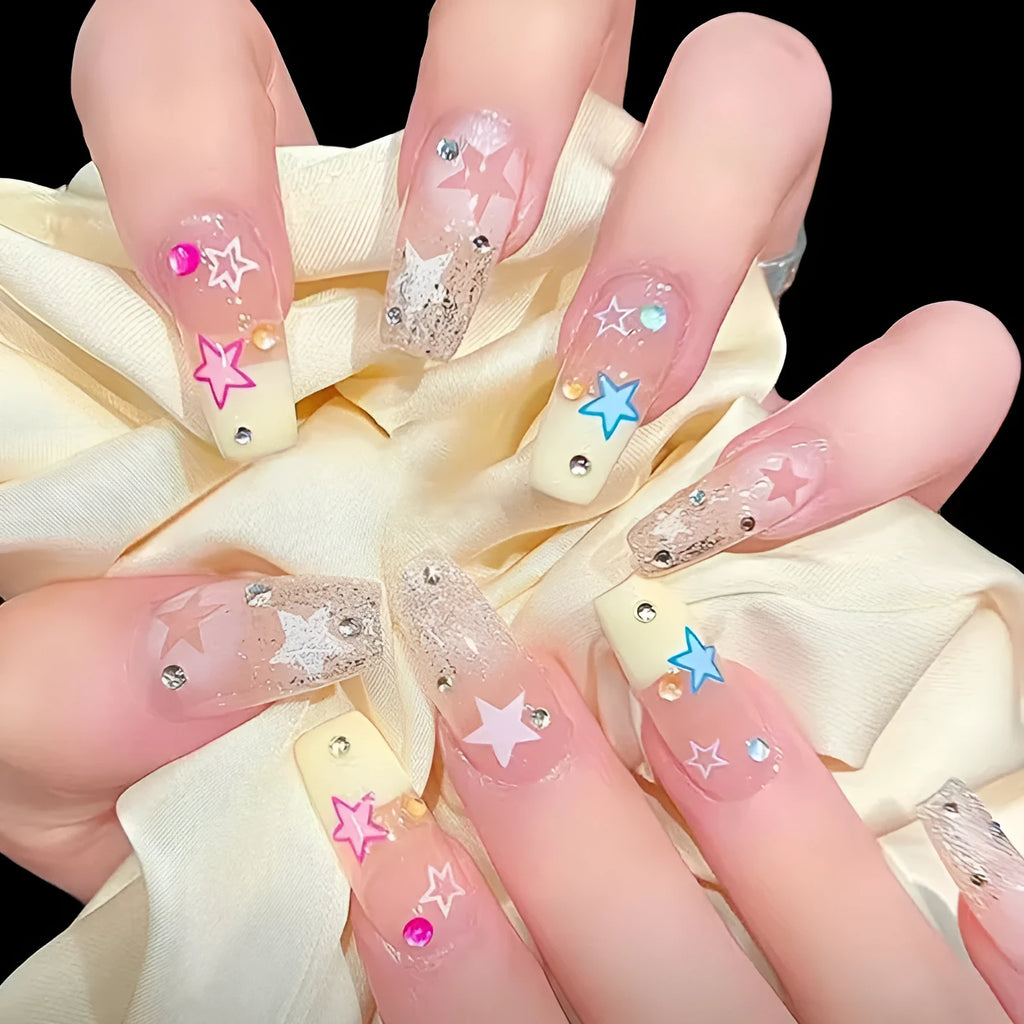 24 detachable nail crystals in double star pattern with glue, Z920 Millennium Double Star
