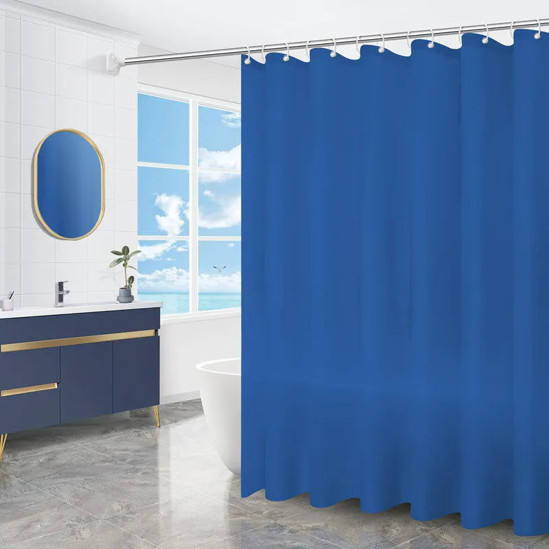 PEVA shower curtain with stainless steel buttonholes in a geometric pattern, available in multiple sizes and colours