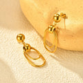 Women's gold stainless steel vintage oval coil round bead earrings pair