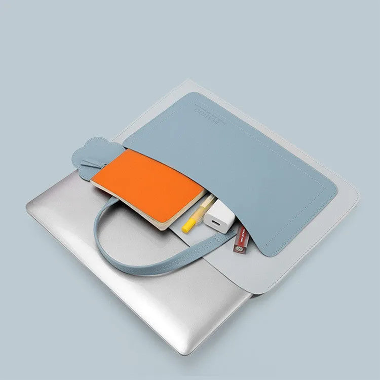 Portable 13 inch thin flower waterproof PVC computer bag with drawstring closure and soft handle in light blue