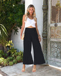 Cotton linen high waist pleating cropped trousers in apricot colour, straight leg casual women's pants