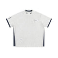 Retro alphabet embroidered loose waffle t-shirt with fake two-piece design in polyester fibre fabric