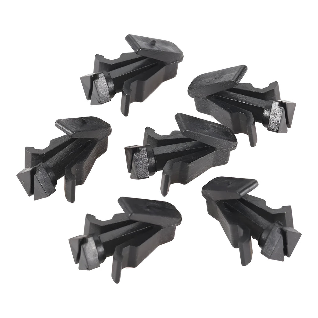 Black plastic automotive fastening clip for Nissan bumper and radiator grille, part number 76882-0M060