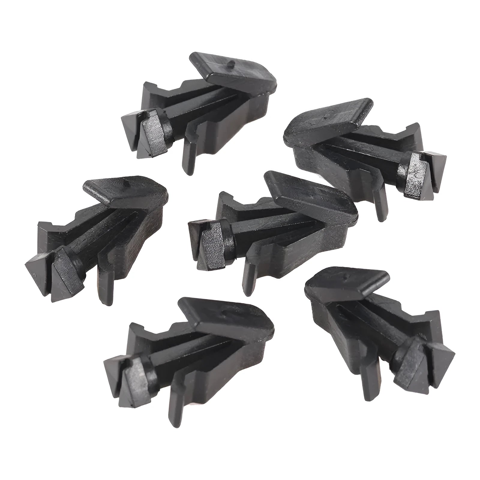 Black plastic automotive fastening clip for Nissan bumper and radiator grille, part number 76882-0M060