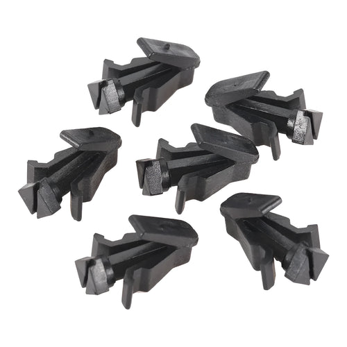 Black plastic automotive fastening clip for Nissan bumper and radiator grille, part number 76882-0M060