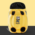 Cartoon canvas chest pet carrier bag in Beka yellow bear with ribbon trim, front view