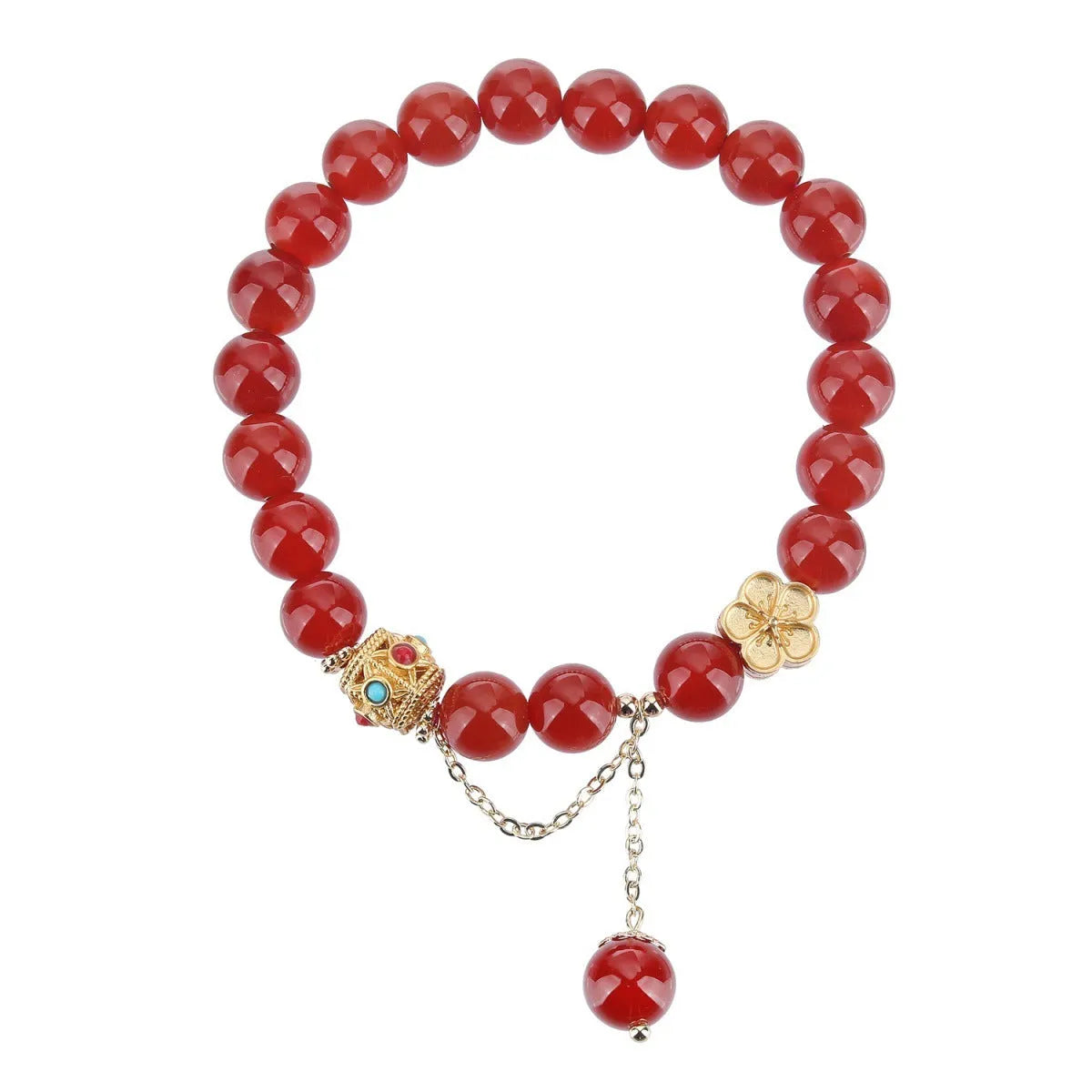 Handmade natural agate bracelet with peach blossom copper parts measuring 8mm