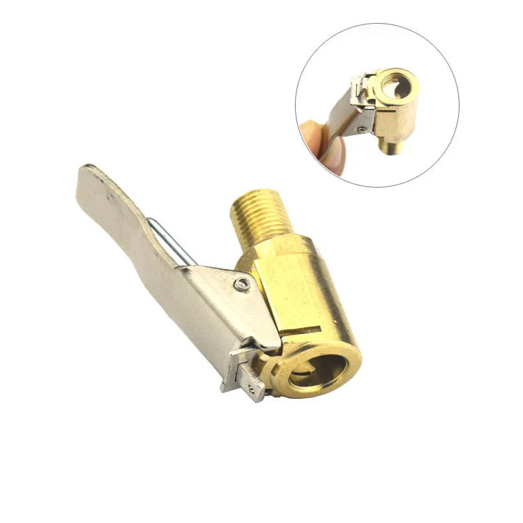 Copper tyre inflation clamp for vehicle 8V1 valves showing bulging mouth design