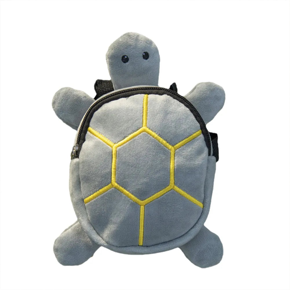 Brown turtle-shaped velvet dog backpack harness vest with metal zipper measuring 20x18cm