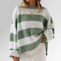 Women's striped pullover with bell sleeves and crocheted flower details in viscose fibre