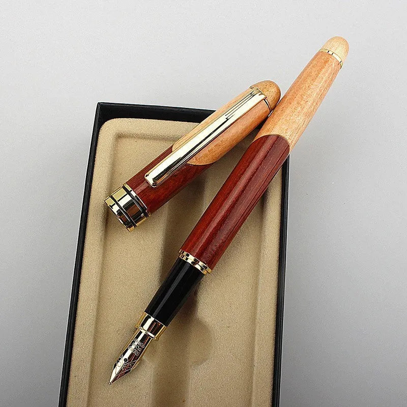 Wooden finance pen with metal tip and pen bag packaging for office use