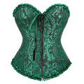 Women's black spandex jacquard corset with a front zip closure for waist support.