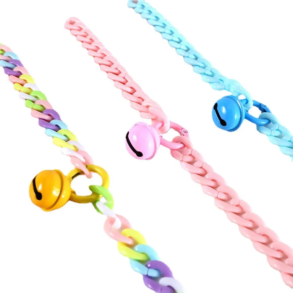 Macaron candy colour plastic adjustable pet collar for cat dog rabbit chain style