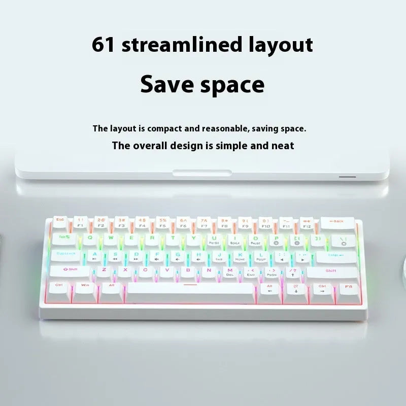 61-key compact mechanical keyboard with hot-swappable switches and bluish-black black tea shaft