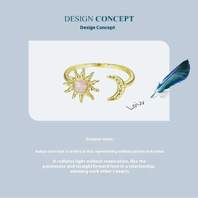 Silver adjustable opening ring for women with Sun Moon electroplated design in BSR686-E colour