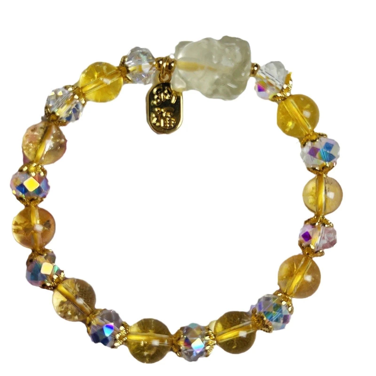 Handcrafted nine-tail fox bracelet made from natural citrine crystal for women