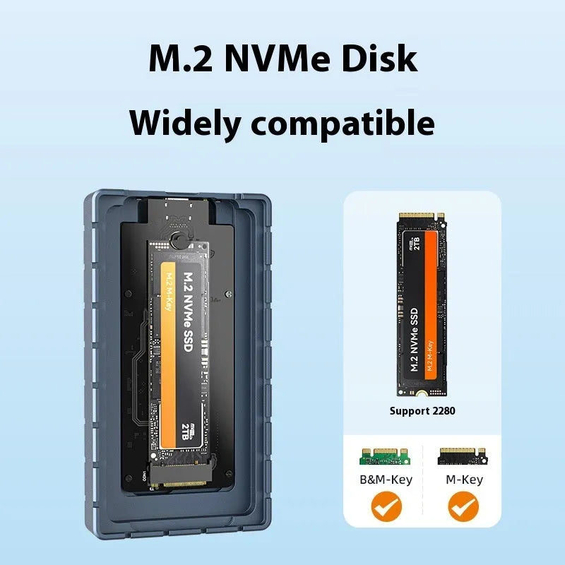 Aluminium USB4 hard disk box for solid state drives measuring 50mm by 118mm by 13mm