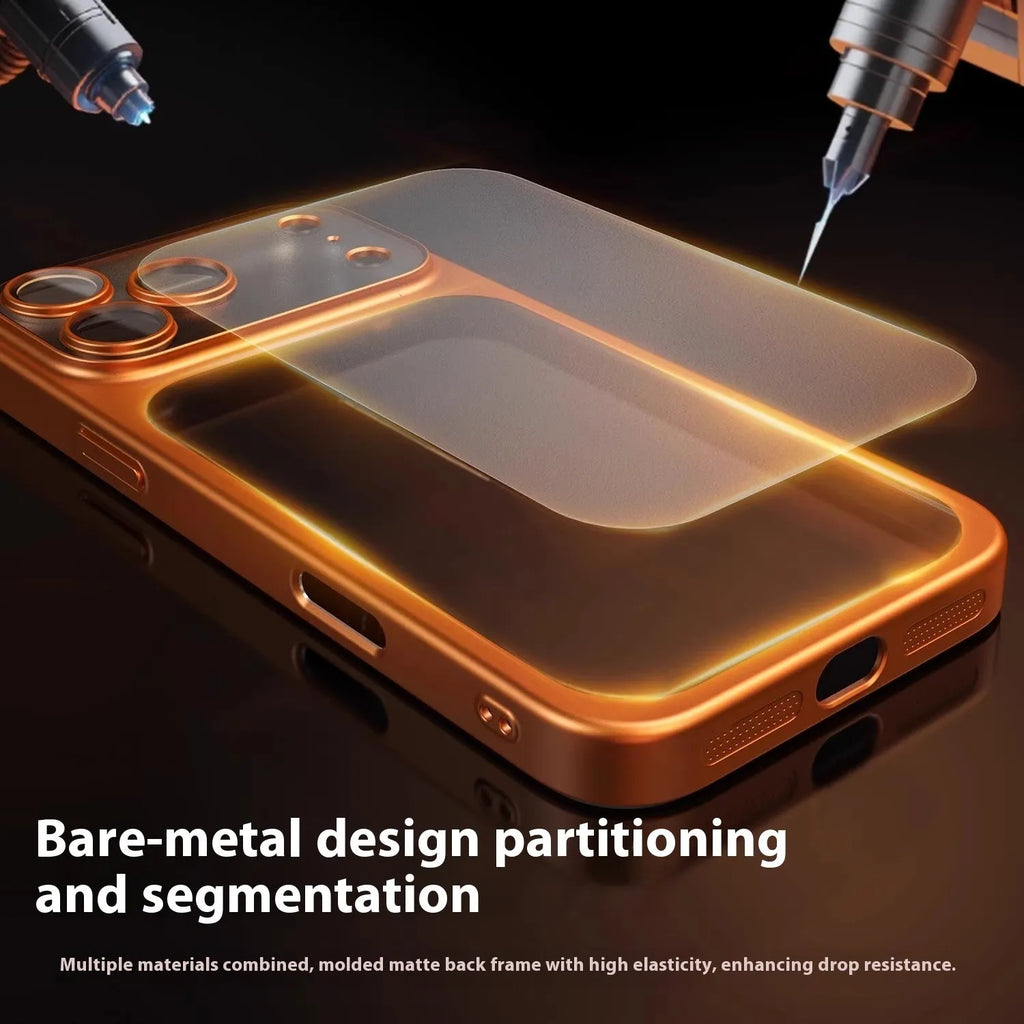 iPhone 17 series PC phone case with frosted electroplating finish in all-inclusive drop-resistant design