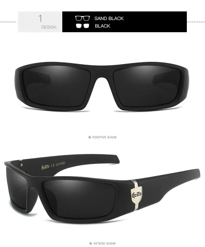 Bandit style hip hop polarized sunglasses in box-style design with multiple colour options