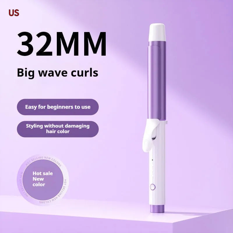 Anion big wave curling iron in pink with four gear thermoregulation, plastic body, and wired AC power