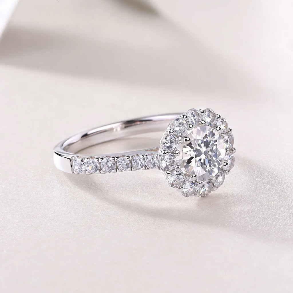 True Love 1-carat moissanite wedding ring set S925 silver platinum-plated in gift box with GRA certificate