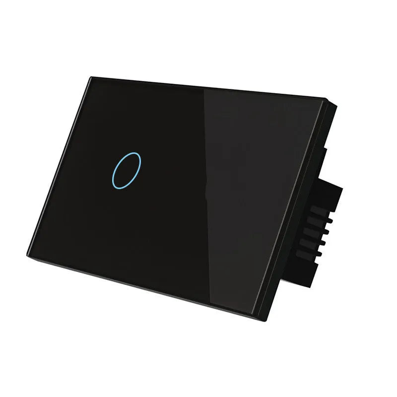 White tempered glass touch wall light switch with two control panels and LED indicators